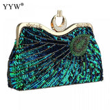 Vintage Peacock Pattern Sequins Beaded Bridal Clutch