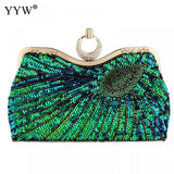 Vintage Peacock Pattern Sequins Beaded Bridal Clutch