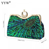 Vintage Peacock Pattern Sequins Beaded Bridal Clutch