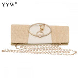 Yellow Straw Women Evening Clutches PU Leather Tassel Weave Envelope Purse