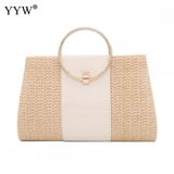 Yellow Straw Women Evening Clutches PU Leather Tassel Weave Envelope Purse
