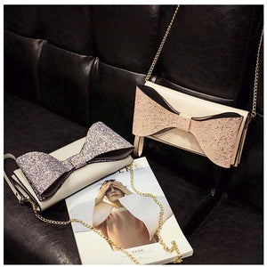 Sparkling Bow Women Clutch Evening Bag Chain Messenger Purse