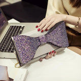 Sparkling Bow Women Clutch Evening Bag Chain Messenger Purse