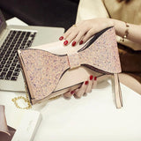 Sparkling Bow Women Clutch Evening Bag Chain Messenger Purse