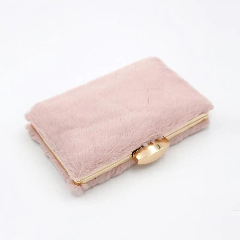 Women Plush Clutch Bag Pink Crossbody Shoulder Pouch Purse
