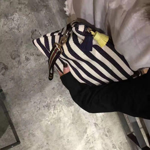 Striped Envelope Evening Clutch Canvas Purse Bolsa Feminina Handbag
