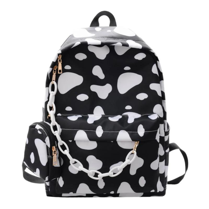 Nylon Backpack Girls Cow Letter Print School Book Bags Daily Travel Rucksack