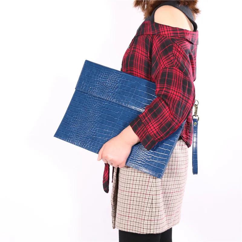 Alirattan Macbook Notebook Clutch Bag Women Ostrich Pattern