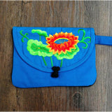 Lotus Pattern Canvas Wristlet Clutch Bag