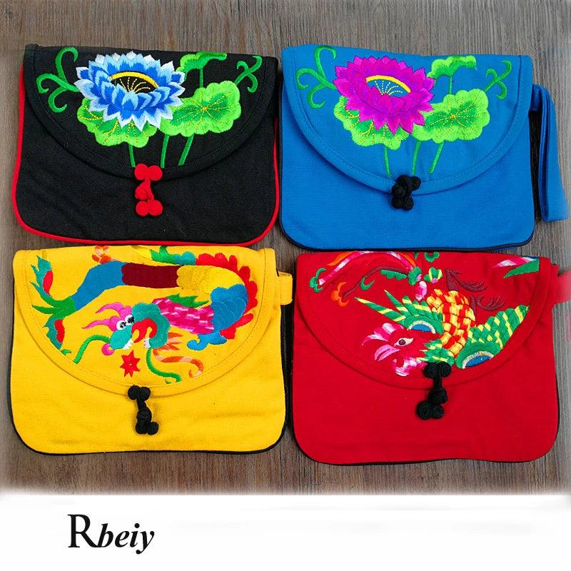 Lotus Pattern Canvas Wristlet Clutch Bag