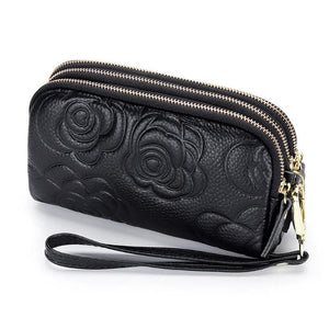 Cowhide Clutch Bag Ladies Multi-layer Zipper Small Wallet