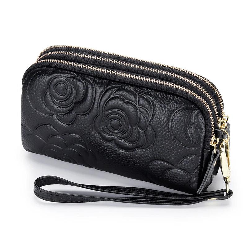Cowhide Clutch Bag Ladies Multi-layer Zipper Small Wallet