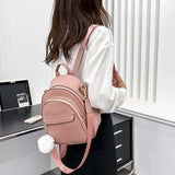 3-Layer Zipper Women's Backpack Hair Ball Pendant Girl Student School Bags