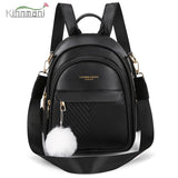 3-Layer Zipper Women's Backpack Hair Ball Pendant Girl Student School Bags