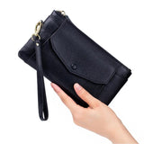 Soft Leather Thin Women Clutch Handbag Long Zip Wallet Pouch