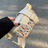 Rainbow Knitted Chest Bag Small Crossbody Bag Western Crossbody Bag