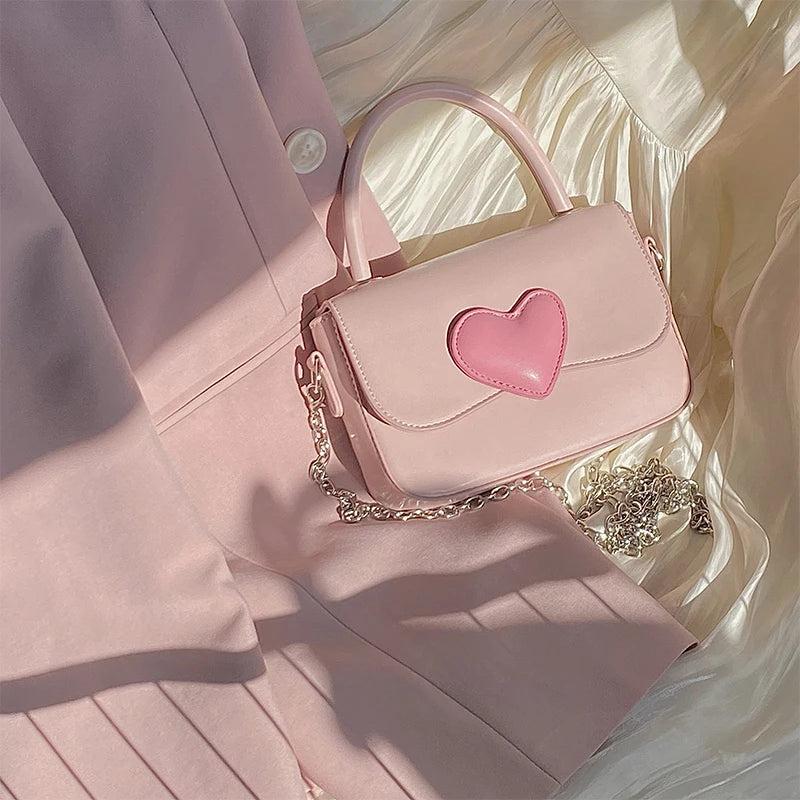 Pink Love Contrast Girl Small Square Bag Hand Chain Messenger Bag