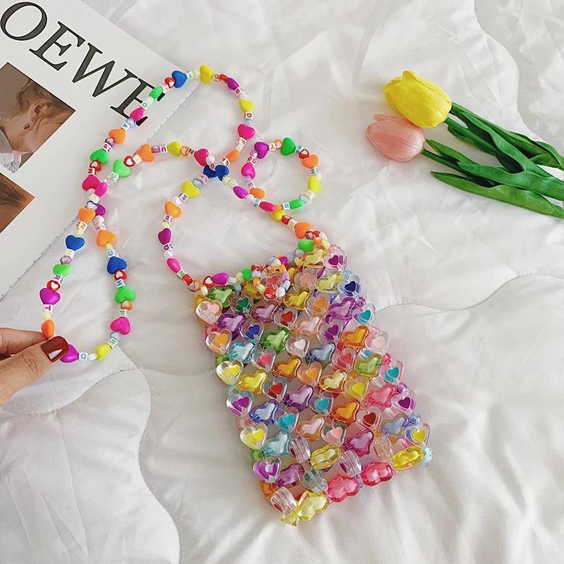 Jelly Love Beaded Bag DIY Hand Woven Bead Bag Summer Heart-shaped Armpit