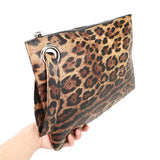 Leopard Print Ladies Clutch Multicolor Retro Flat Bag Large Capacity