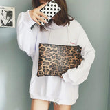 Leopard Print Ladies Clutch Multicolor Retro Flat Bag Large Capacity