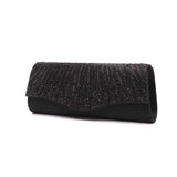 Satin Rhinestone Evening Bag Glitter Clutch Wedding Party Purse Chain