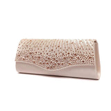 Satin Rhinestone Evening Bag Glitter Clutch Wedding Party Purse Chain