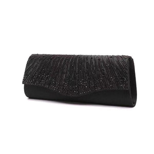 Satin Rhinestone Evening Bag Glitter Clutch Wedding Party Purse Chain