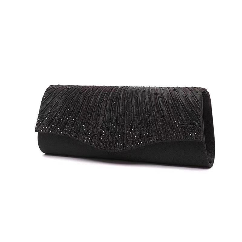 Satin Rhinestone Evening Bag Glitter Clutch Wedding Party Purse Chain