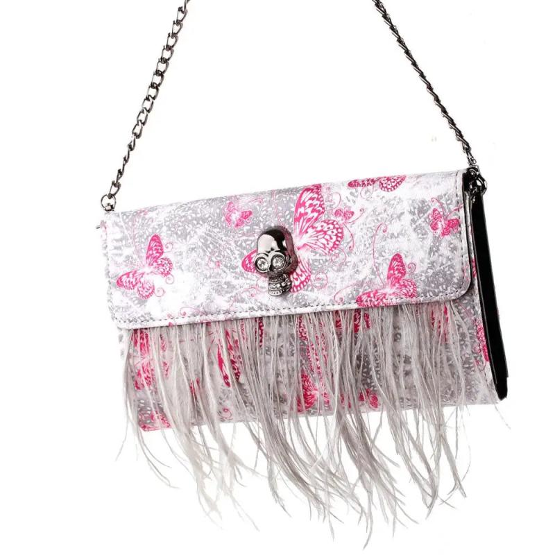 Punk Skull Feather Evening Clutch Handbag Bag