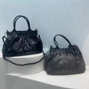 Women Pleated Bucket Handbag Casual Shoulder Messenger Bag