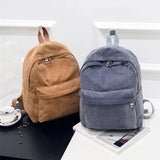 Corduroy Women School Backpack Pure Women Backpack Girl School Bag