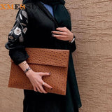 Ostrich Pattern Leather Laptop Bag for Women