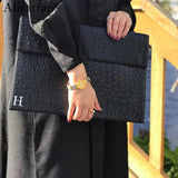 Ostrich Pattern Leather Laptop Bag for Women