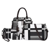 4PCS Women's Bag Set PU Leather Grid Print Handbag Shoulder Wal
