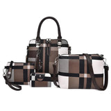 4PCS Women's Bag Set PU Leather Grid Print Handbag Shoulder Wal