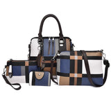 4PCS Women's Bag Set PU Leather Grid Print Handbag Shoulder Wal