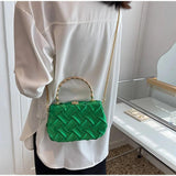 Women Shoulder Bags Pleated Weave Handbags Golden Metal Handle Chain