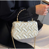 Women Shoulder Bags Pleated Weave Handbags Golden Metal Handle Chain