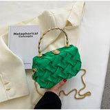 Women Shoulder Bags Pleated Weave Handbags Golden Metal Handle Chain