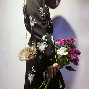 Metal Hollow Out Evening Clutch Bag Cross Net Chain Shoulder