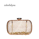 Metal Hollow Out Evening Clutch Bag Cross Net Chain Shoulder