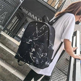 Marbling Canvas Backpack For Girls Large Capacity Rucksack School Bag