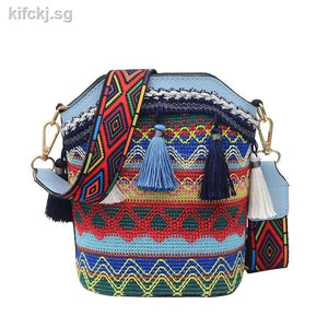 Ethnic Style Tassel Bucket Bag Bohemian One-shoulder Messenger