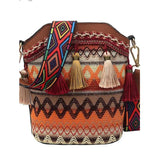 Ethnic Style Tassel Bucket Bag Bohemian One-shoulder Messenger