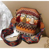 Ethnic Style Tassel Bucket Bag Bohemian One-shoulder Messenger