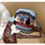 Ethnic Style Tassel Bucket Bag Bohemian One-shoulder Messenger