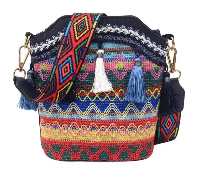 Ethnic Style Tassel Bucket Bag Bohemian One-shoulder Messenger
