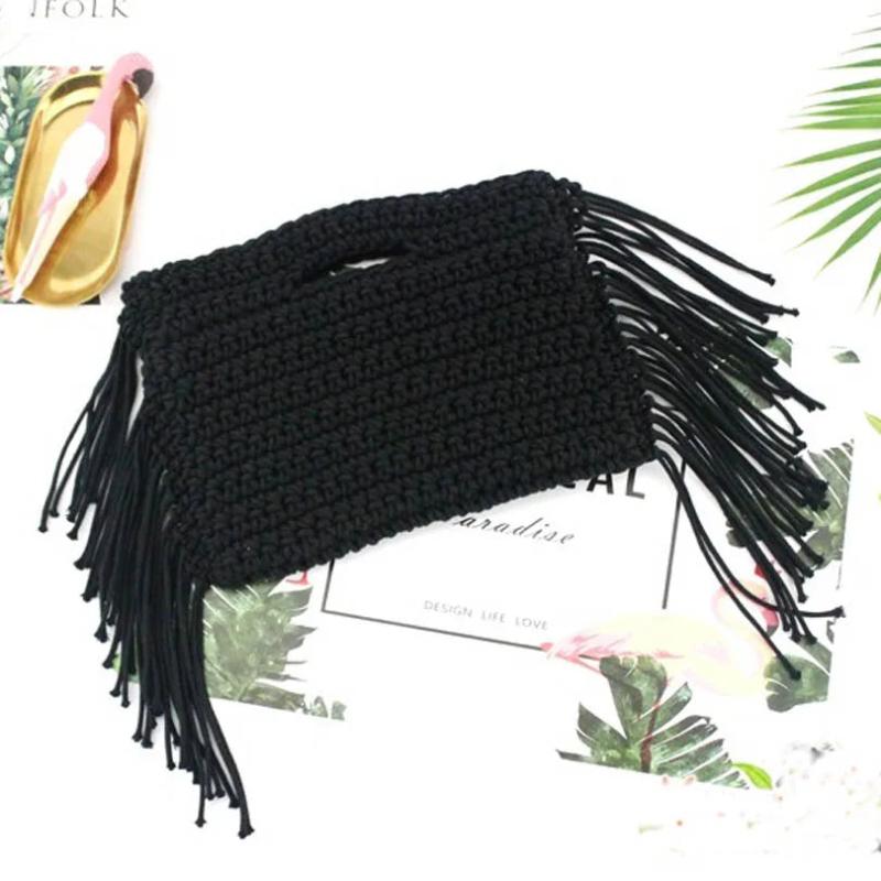 Summer Straw Handbag Women Knitting Tassel Tote Clutch Bohemian Beach Woven Bag