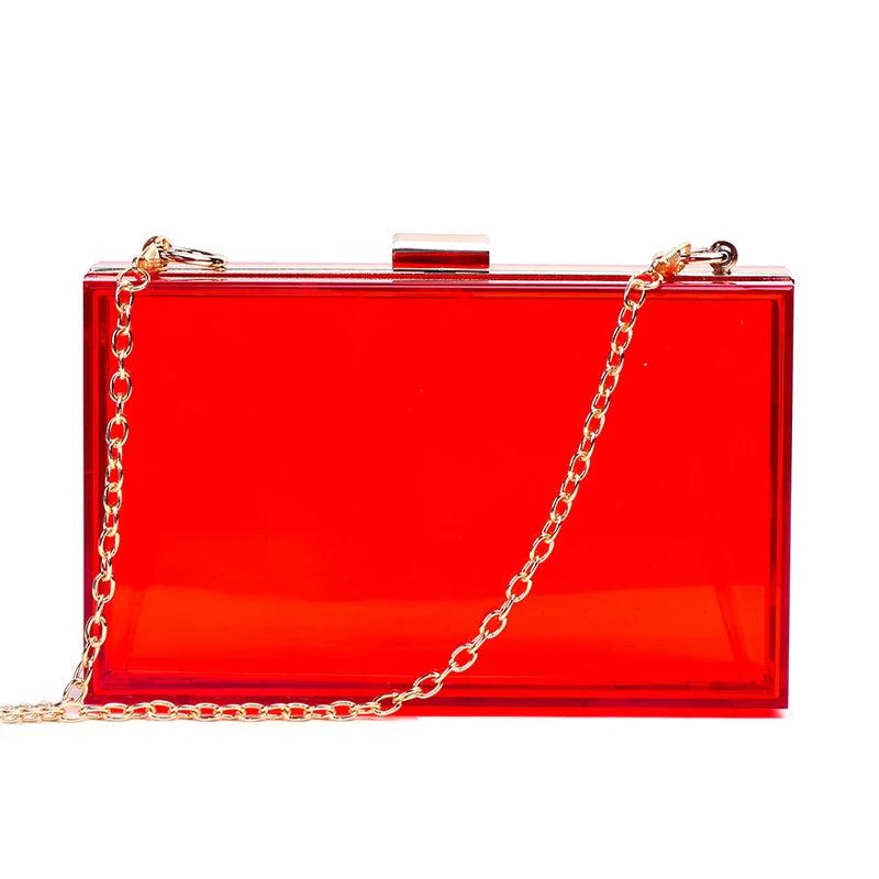 Red Transparent Acrylic Clutch Bag Evening Party Chain Women Shoulder Bag