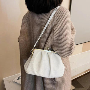 Women Pleated Shell Clip Crossbody Bag Soft PU Leather Handbag Shoulder Bag